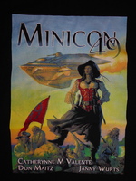Front of Minicon 49 t-shirt: A pirate and an airship.