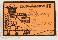 Not-Anokon 2 badge: A robot with a sign that says 'NOT ANOKA'. Handwritten 'Denny Lien'